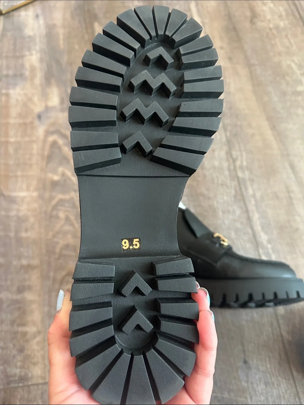 Steve Madden Black Leather Ankle Loafers with Gold Hardware